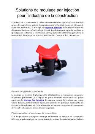 Solutions de moulage par injection pour l'industrie de la construction