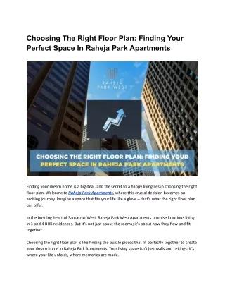 Choosing The Right Floor Plan: Finding Your Perfect Space In Raheja Park Apartme