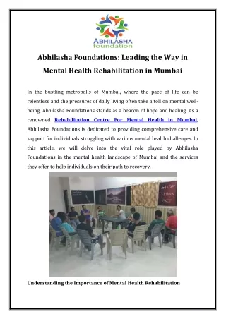 Abhilasha Foundations Leading the Way in Mental Health Rehabilitation in Mumbai