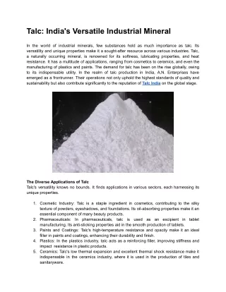 Talc: India's Versatile Industrial Mineral