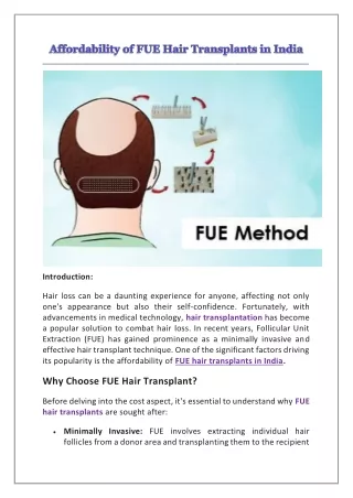 Affordability of FUE Hair Transplants in India