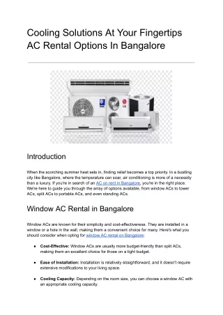 Cooling Solutions At Your Fingertips AC Rental Options In Bangalore