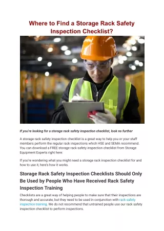 Where to Find a Storage Rack Safety Inspection Checklist
