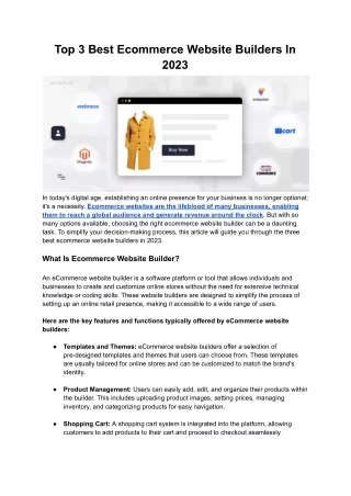 Top 3 Best Ecommerce Website Builders In 2023