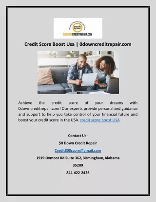 Credit Score Boost Usa | 0downcreditrepair.com