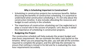 Construction Scheduling Consultants FEMA