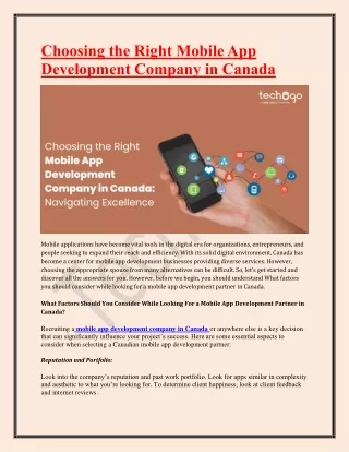Choosing the Right Mobile App Development Company in Canada