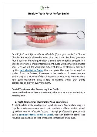 Healthy Teeth For A Perfect Smile