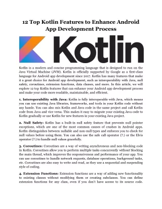Twelve Top Kotlin Features to Enhance Android App Development Process