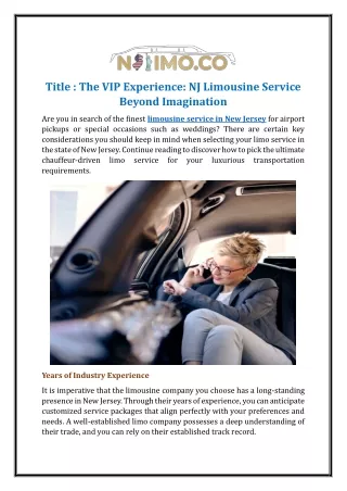 The VIP Experience: NJ Limousine Service Beyond Imagination