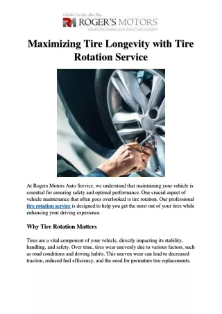 Maximizing Tire Longevity with Tire Rotation Service