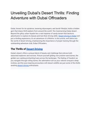 Unveiling Dubai's Desert Thrills - Finding Adventure with Dubai Offroaders