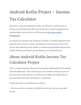 Android Kotlin Project – Income Tax Calculator