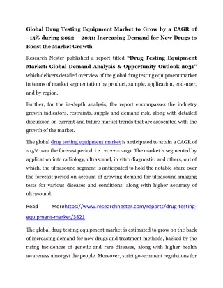 Drug Testing Equipment Market PR - Rahul Raj