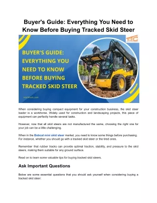 Buyer's Guide: Everything You Need to Know Before Buying Tracked Skid Steer