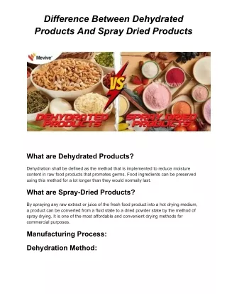 Difference Between Dehydrated Products And Spray Dried Products