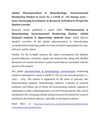 Pharmaceutical & Biotechnology Environmental Monitoring maket PR - Pooja
