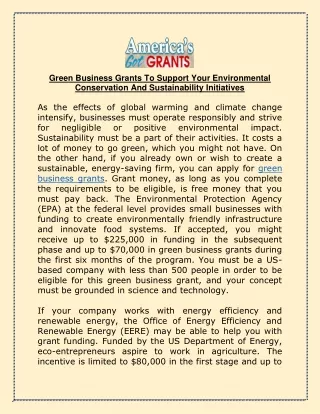 Green Business Grants To Support Your Environmental Conservation And Sustainability Initiatives