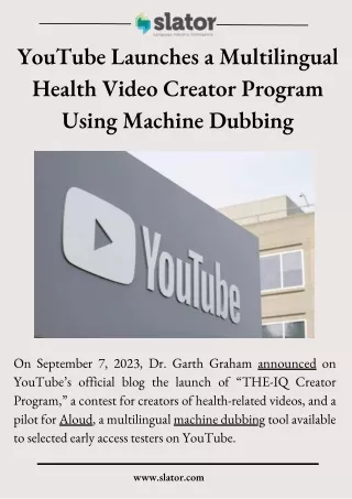 YouTube Launches a Multilingual Health Video Creator Program Using Machine Dubbing