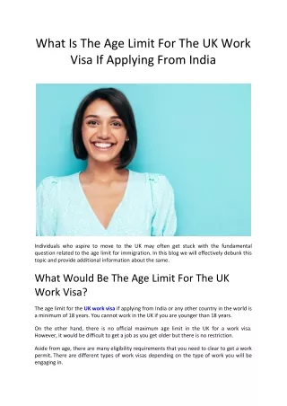 What Is The Age Limit For The UK Work Visa If Applying From India