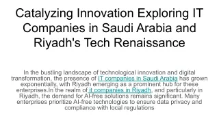 Catalyzing Innovation Exploring IT Companies in Saudi Arabia and Riyadh's Tech Renaissance