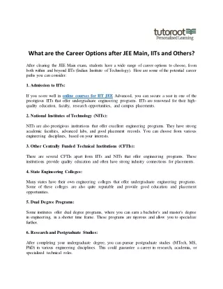 What are the Career Options after JEE Main, IITs and Others?