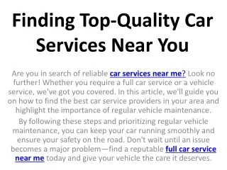 Finding Top-Quality Car Services Near You