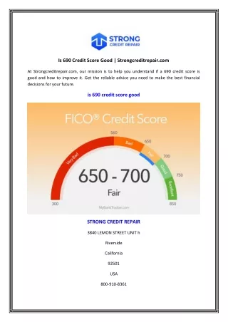 Is 690 Credit Score Good | Strongcreditrepair.com