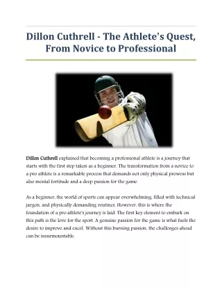 Dillon Cuthrell - The Athlete's Quest, From Novice to Professional