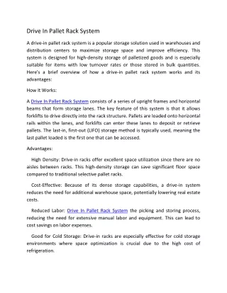Drive In Pallet Rack System - PDf