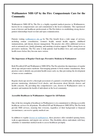 Walthamstow NHS GP by the Firs Compassionate Care for the Community