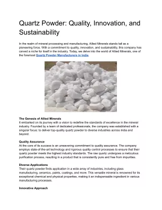 Quartz Powder: Quality, Innovation, and Sustainability