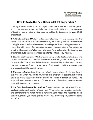 How to Make the Best Notes in IIT JEE Preparation?