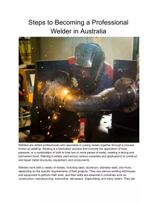 Steps to Becoming a Professional Welder in Australia