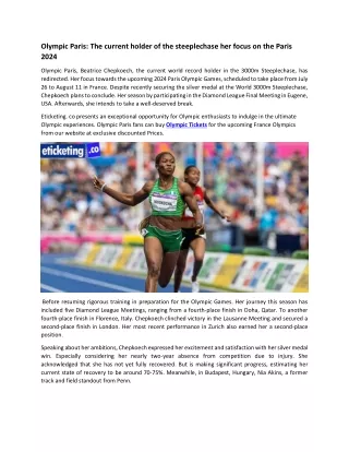 Olympic ParisThe current holder of the steeplechase her focus on the Paris 2024