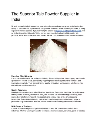 The Superior Talc Powder Supplier in India