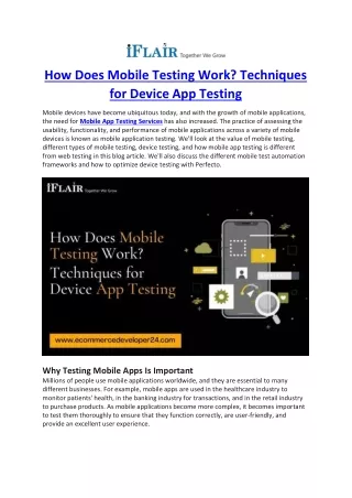 How Does Mobile Testing Work. Techniques for Device App Testing