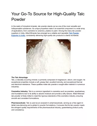 Your Go-To Source for High-Quality Talc Powder