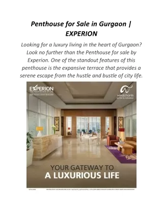 Penthouse for Sale in Gurgaon | EXPERION