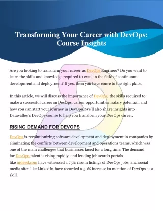 Transforming Your Career with DevOps  Course Insights