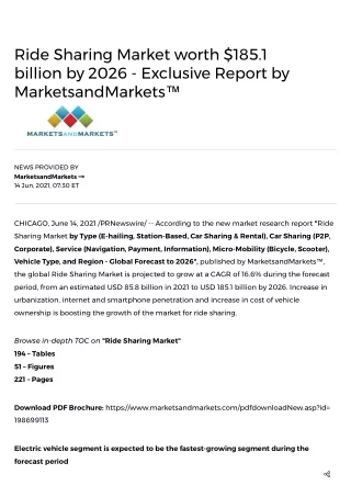 Ride Sharing Market worth $185.1 billion by 2026 - Exclusive Report by MarketsandMarkets™