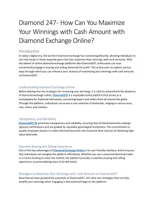 Diamond 247 - How Can You Maximize Your Winnings with Cash Amount with Diamond Exchange Online?