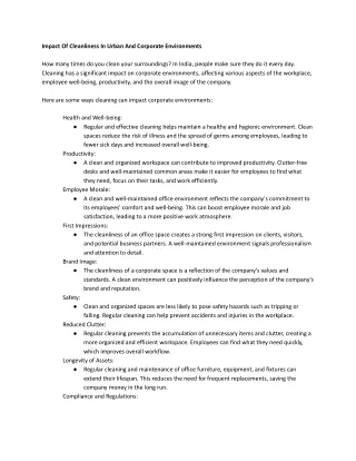 Impact Of Cleanliness In Urban And Corporate Environments