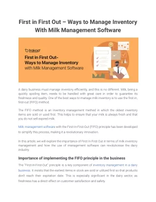 First in First Out – Ways to Manage Inventory With Milk Management Software