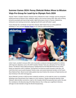 Summer Games 2024 Penny Oleksiak Makes Move to Mission Viejo Pro Group for Lead-Up to Olympic Paris 2024