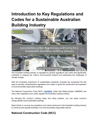 Introduction to Key Regulations and Codes for a Sustainable Australian Building Industry