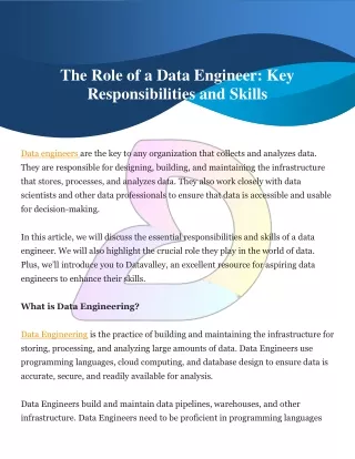 The Role of a Data Engineer Key Responsibilities and Skills