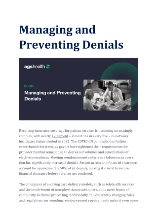 Managing and Preventing Denials - AGSHealth