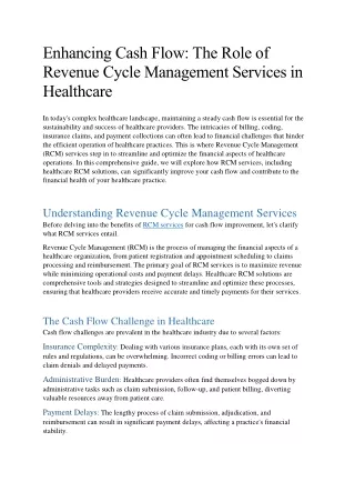 Enhancing Cash Flow: The Role of Revenue Cycle Management Services in Healthcare