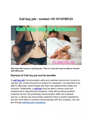 Call boy job : contact  91 9114709123